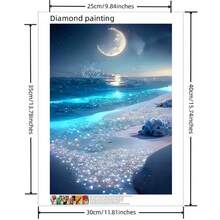 5D钻石画套装 - “海滩上的月亮”：适合初学者，30x40厘米，闪亮的家居装饰工艺品，多种尺寸可选，理想的手工家居装饰礼物
