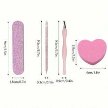 4pcs Nail Art Tools Set, Crystal Dotting Pen, Heart-Shaped Sponge Block, Nail File & Buffer Stick, Manicure Tools - Gradient Pink - View 2