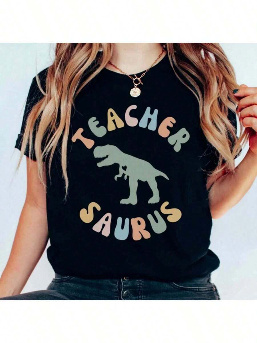 Teachersaurus Shirt Dinosaur Teacher Shirt Pre K Teacher Appreciation Gift Teacher Saurus Shirt Retro Pre-K Shirt Funny Preschool Teacher-CLOUT FACTORY - Black - View 1