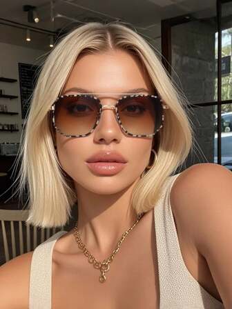 1 件女士塑料和金属方形框架双梁优雅美学经典精致无缝融合现代边缘与复古魅力时尚眼镜适合旅行、度假氛围、驾驶、商务休闲女士时尚配饰