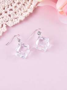 1 par de pendientes con cubos de hielo transparentes, joyería de fiesta