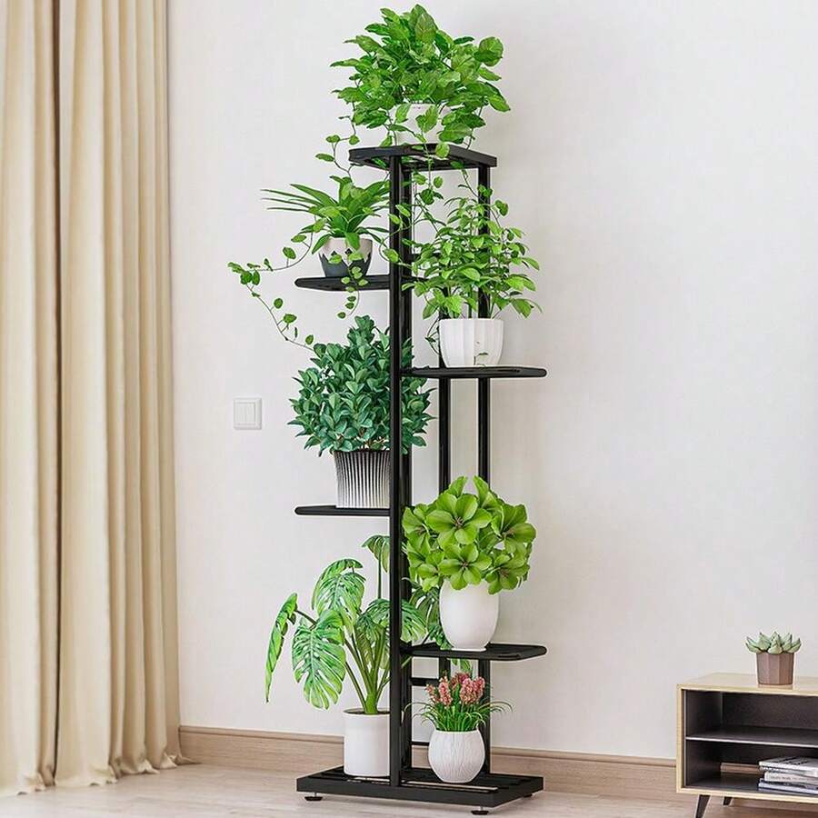 6 Tier Flower Stand, 108cm Metal Plant Stand Indoor Outdoor, Multi-Tier Flower Shelf Plant Staircase Corner Shelf Standing For Garden Balcony Decoration - Màu xám đen - Xem 1