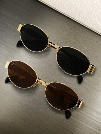 1/2 piezas de gafas de mujer con montura metálica ovalada/poligonal, aptas para uso diario y actividades al aire libre