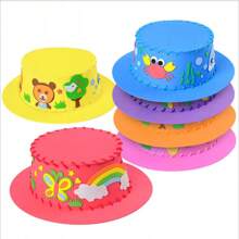 4pcs/6pcs/10pcs Handmade DIY Cap Materials Set, 3D Stereoscopic Adhesive Painting Hat, Early Educational Material Package For Children Multi, Boys And Girls Party Hat, Kindergarten Handmade Lesson Material Package, Random Style