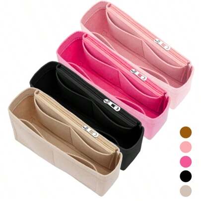 حافظة متعددة الجيوب مصنوعة من قماش الفلت لتنظيم الحقيبة النسائية، محفظة سفر للمكياج والمستلزمات المدرسية، خفيفة الوزن والمحمولة، ذات سحّاب للتخزين