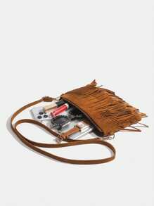 Bolso de hombro cruzado con flecos retro y distintivo, bolso cruzado vintage con flecos, bolso de hombro versátil para mujer, bolso cuadrado con flecos de estilo bohemio para uso diario y como regalo de festival