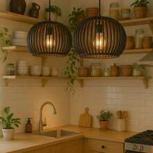 Large Black Wooden Ceiling Pendant Light Rustic Retro Complete Wiring - 1Bp - Black - View 4