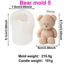 3D Cute Bear Silicone Candle Mold DIY Seated Bear Animal Handmade Candle Mold Soap Gypsum Epoxy Handicraft Making Supplies Creative Gifts Home Decoration Holiday Gifts Candle Making Lovers