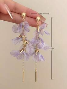 1 对纱花金属吊坠长款耳环，休闲度假时尚海滩派对耳环，适合女士 - 紫色 - 查看 5