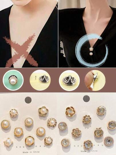 20pcs Button Pins For Clothing And Dress, Prevent Exposure, Waist Adjustment, Tummy Control, Faux Pearl Brooch For Clothes, Sew-Free Buttons Randomly Add A Diamond Button Randomly Add A Diamond Button Back To School