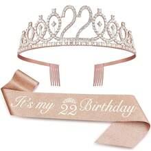 2pcs/Set Birthday Sash And Tiara For Women Including Birthday Crown,It's My Birthday 11th 12th 13th 14th 15th 16th 17th 18th 19th 20th 21th 22th 23th 24th 25th 26th 29th 30th Birthday Sash Ribbon Fabulous Candles And Cake Topper, Birthday Women Gifts For Happy Birthday Party Favor Supplies For Rose Gold Party Accessories