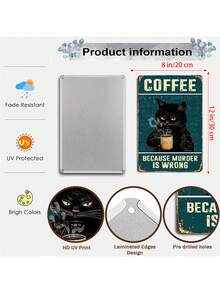1 件猫咪咖啡风格金属锡标牌，这是因为是错误的复古标牌，咖啡和酒吧墙壁艺术装饰铁画 8x12 英寸 - 彩色 - 查看 6