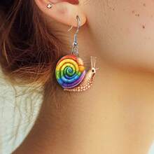 1 Pair Rainbow Style Snail Acrylic 2D Dangle Earrings, Cute & Fashionable Pride Month Jewelry