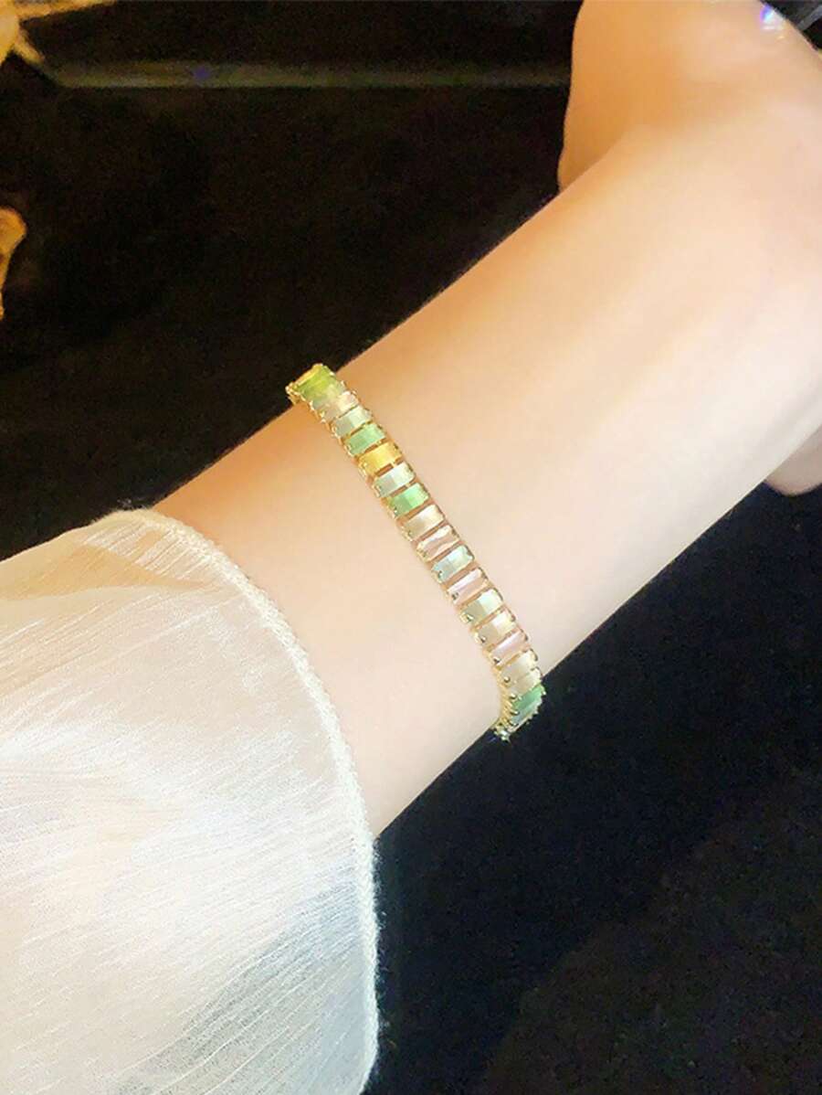 1 pièce Bracelet rectangle en cubique de zircone minimaliste géométrique, accessoire de mode de luxe élégant pour influenceur