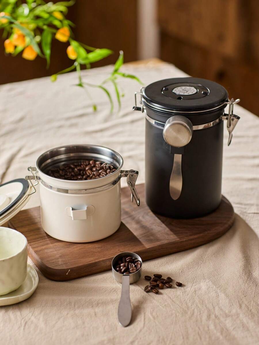 Cirelle 1pc Stainless Steel Airtight Coffee Container With Spoon, Storage Canister Set, Coffee Jar Canister With Scoop For Coffee Beans Tea 1.2L/1.8L - Multicolor - View 1