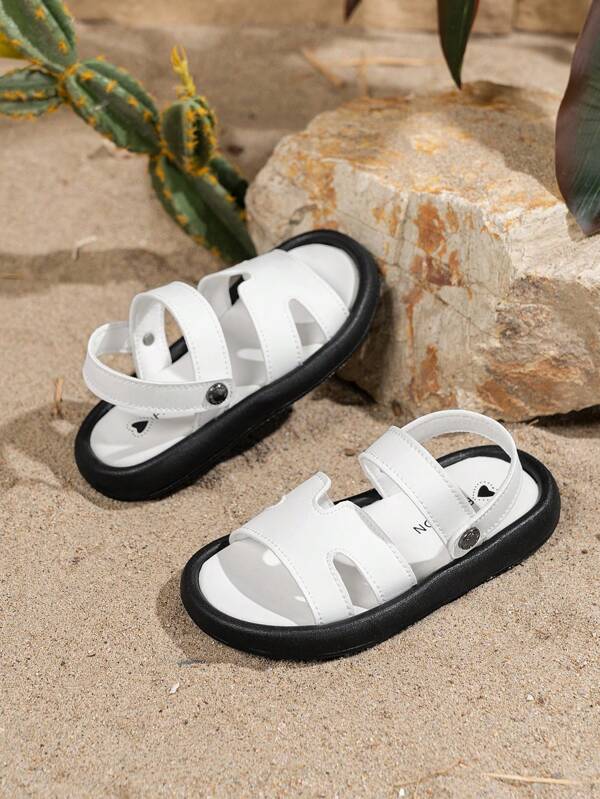 1 Pair Women Flat Sandals, Solid Color PU Leather Stitched Dual Buckle Design Open Toe Cute Roman Casual Sandals For Daily Use & Vacation, Spring/Summer New Arrival