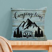 4pcs Outdoor Camping Linen Printed Square Pillow Case, Without Pillow Insert, Suitable For Living Room, Bedroom Decor, Sofa & Car Cushion Cover, Applicable For All Seasons