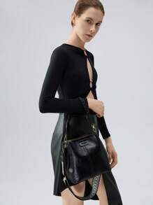 Bolso de cubo de unicolor con textura de moda de verano, bolso de hombro versátil retro de mujer, regalo de Navidad de invierno