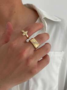 4-Piece Set Asymmetrical Diamond Decor Vintage Geometric Design Fashion Rings