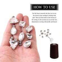 130pcs White Crystal Claw Diamonds, Glass Sewing Diamonds DIY Clothing Accessories Materials, Mixed Shape Sew On Gems Metal Claws, Jewelry DIY Crafts Materials