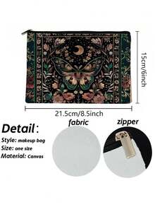 Celestial Cottagecore Moth Knit Toss Woodland Gothic Makeup Bag, Double-Sided Pattern Toiletry Bag, Travel Essentials, Gothic Witchcraft Dark Floral Design Creative Gift, Christmas Gift - Multicolor - View 2