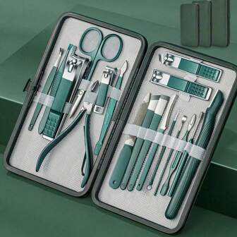 Juego de 18/16/10/7/24 piezas de cuidado profesional de uñas - Juego completo de manicura y pedicura con herramientas, corta uñas, limas y estuche de almacenamiento - Juego de aseo para viajes o en casa