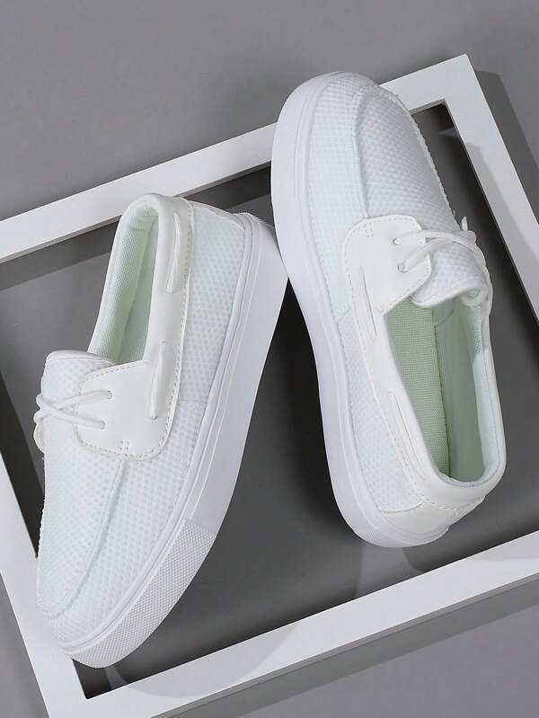 Men's Classic Versatile Sneakers, Front Lace-Up One-Push Sports Shoes, Non-Slip Outdoor Casual Round Toe Trainers, Fashionable & Handsome Small White Shoes