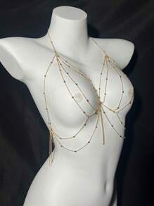 Cadena para el pecho, cadena corporal estilo europeo y americano, accesorio tridimensional para espalda de bikini sin espalda, cadenas para el pecho y el Body tipo Boho doradas, accesorios de capas para la cintura del bikini, para usar en la playa durante el verano.