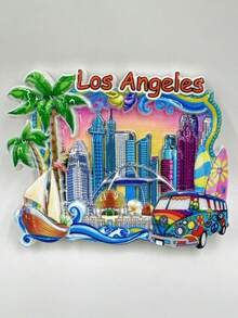 1pc US City Fridge Magnet, Creative 3D Raised Souvenir Travel Magnet, Personalized Home Decor - Multicolor - View 11