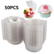 50/100 Stücke Neue Einweg-Tortenverpackungsboxen, Kunststoff Mehrweg Cupcake Behälter, Multifunktions Dessert Box