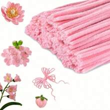 Paquete de valor de 100 piezas de limpiapipas de tela flexible de colores surtidos para suministros de manualidades y decoraciones caseras, juego de torsión con dos opciones de color, kits de flores de limpiapipas