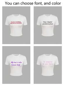 定制女士短袖露脐T恤，添加您的文字，选择您喜欢的颜色和字体，设计您专属的个性化印花短袖T恤，周年纪念礼物，情人节礼物，时尚，潮流，潮人，休闲，简约别致，个性化，定制，独一无二，男士服装，胶囊衣橱，男士基础/街头风格，送给他的理想礼物，男友，家人，朋友，生日礼物，度假/节日礼物，学校/比赛礼物，运动/攀岩礼物，时尚秋季礼物，定制印花标语T恤