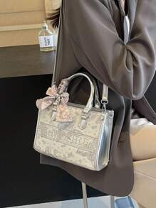 1 pieza Nuevo bolso de mano bordado de material de PU de moda, adecuado para ir al trabajo, viajes, salidas diarias, citas, regalos, simple y generoso, bolso de mujer de gran capacidad para todo