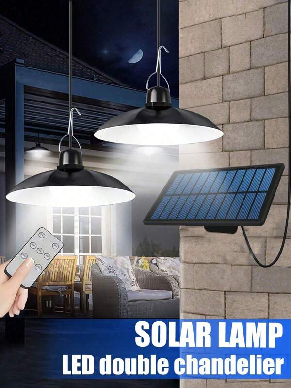 Solar Lights Indoor And Outdoor, Remote Control Solar Single Head Double Head Chandelier, Solar Shed Lights Indoor And Outdoor Lights Powered By Solar Energy, 3 Color Temperature, Waterproof, Automatic On/Off Solar Chandelier, For Yard Garden Garage Door Barn Storage Room