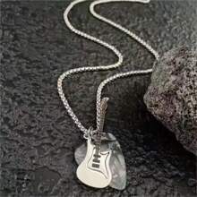 1pc Punk Rock Style Guitar Pick Necklace, Suitable For Men. Unique Design Showcases Niche Personalized, Suitable For Those Who Enjoy Clubbing And Hip-Hop Style. Suitable For Solo Wear Or As A Couple's Accessory. Also Fashionable For Women To Wear.