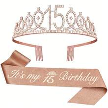 2pcs/Set Birthday Sash And Tiara For Women Including Birthday Crown,It's My Birthday 11th 12th 13th 14th 15th 16th 17th 18th 19th 20th 21th 22th 23th 24th 25th 26th 29th 30th Birthday Sash Ribbon Fabulous Candles And Cake Topper, Birthday Women Gifts For Happy Birthday Party Favor Supplies For Rose Gold Party Accessories