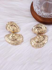 1 对复古时尚奢华设计合金双贝壳形耳环，海滩度假配饰