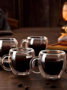 2pcs/6pcs Set Espresso Cups With Handles, 2.8oz Transparent Espresso Cups, 2.5*2.6inch Double Wall Heat-Resistant Glass Cups, Creative Tea Flower Cups, Insulated Water Cups, Espresso Cups, Cold Drink Milk Juice Cups, Mugs, Double Wall Insulated Espresso Cups, Microwave And Dishwasher