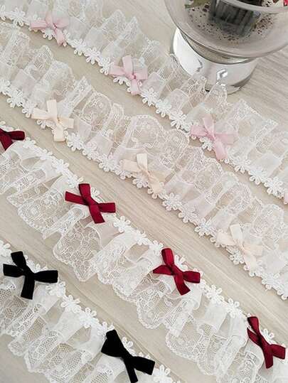 1 Yard Aksesori Renda Anyaman Lipat Hiasan Kepala Renda DIY Pita Jala Lolita Aksesori Pakaian Manis