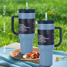 Owa Laa Dark Blue Water Bottle  40 OZ,1185ML, With Straw,Heat Preservation Time More Than 24 Hours, Cold And Hot Water Can Be Insulated, Can Make Coffee, Frozen Drinks, Beautiful Appearance, Exquisite Workmanship, Suitable For Camping, Work, Indoor And Outdoor Use. - Dusty Blue - View 1