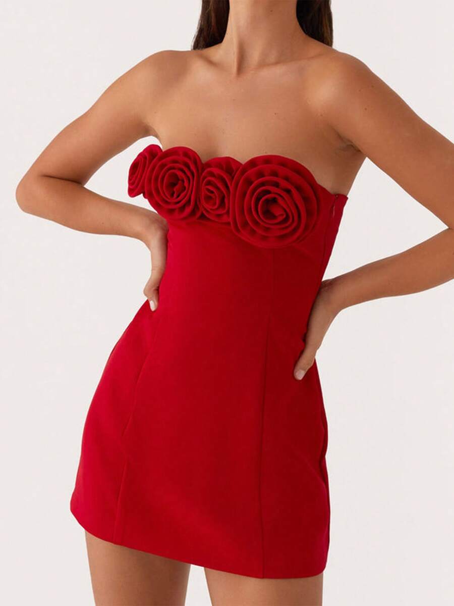 Women Mini Dress, Strapless Backless Flowers Slim Fit Summer Tube Dress Clubwear