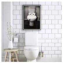 1 pieza Cartel sin marco de diseño creativo de mono en blanco y negro para papel higiénico en el baño, impresión de alta definición, arte de pared moderno y minimalista para decoración del hogar y del baño - Multicolor - Ver 3