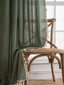 Tokoto 1 件绿色格子印花窗帘,简约清新风格,配米色流苏,适用于儿童房、餐厅、卧室、酒店、节日派对、波西米亚风格装饰 - 彩色 - 查看 8