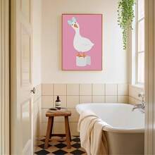 1pc/2pcs Set ​ Duck Framed Prints Set Nursery Wall Decor,Kids Bathroom Decoration , Whimsical Adorable Duck Duo With Pink & White Stripes, Blue Bows,Digital Prints Poster Canvas /Framed Painting For Gender-Neutral Kids Room, Soft Pastel Minimalist Nursery Art​ - Multicolor - View 7