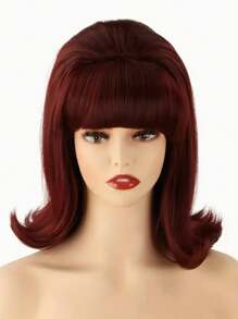 Ultimate Retro Chic 14-Inch Black Wig With Bangs | Heat-Resistant Synthetic Hair For Themed Parties And Halloween