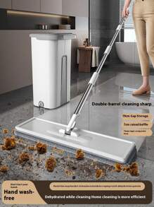 地板挤压拖把和水桶套装平板拖把桶系统超细纤维垫加长家用硬木地板清洁柔性白色拖把