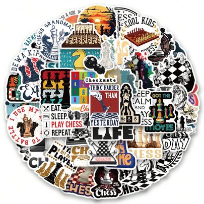 50 件国际象棋贴纸乙烯基美学贴纸，适用于剪贴簿、日记本、笔记本电脑、保险杠、滑板、水瓶、电脑、手机、卡通、安全帽、汽车贴纸和贴花