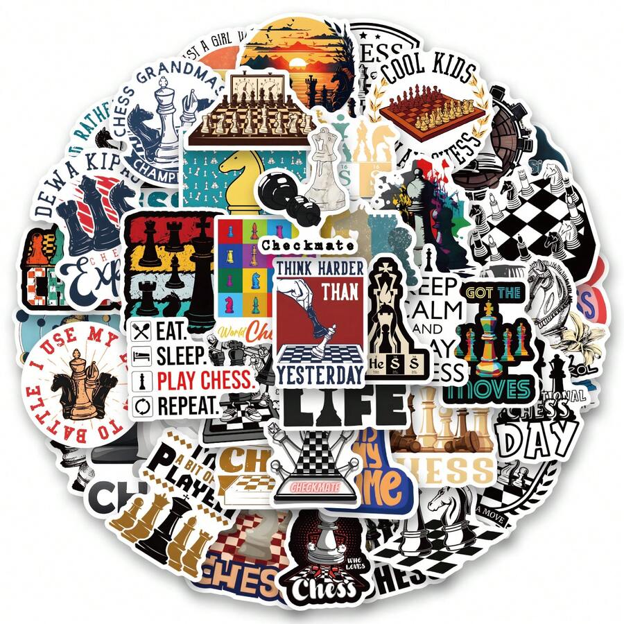 50 件国际象棋贴纸乙烯基美学贴纸，适用于剪贴簿、日记本、笔记本电脑、保险杠、滑板、水瓶、电脑、手机、卡通、安全帽、汽车贴纸和贴花 - 彩色 - 查看 1