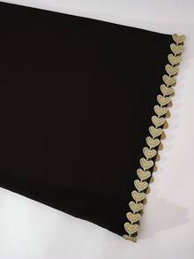 连衣裙女式优雅2025时尚街头心形贴花开放式Abaya迪拜伊斯兰服装穆斯林长袖和服Abaya开衫 - 黑色 - 查看 6