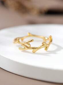 1pc Minimalist Deer Antler Branch Adjustable Open-Ended Ring - Gold - View 6